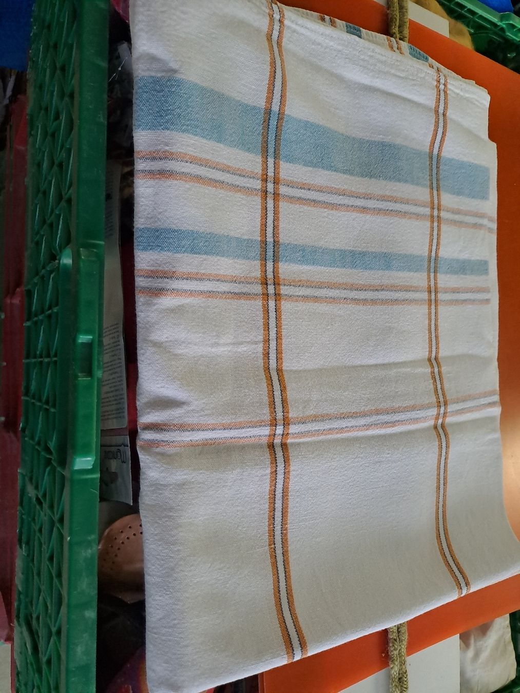 Linge de lit: Leinentuch kariert weiss orange blau – Neuf (Voir description) à Zürich par Schoebi19 4
