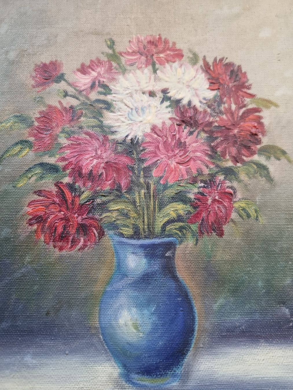 Dipinti: Blumenstillleben Gemälde, Herbstdekoration mit blauer Vase – Usato da Trachslau venduto da post35 2