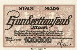 Neuss 100000 Mark 01.08.1923 VZ++-UNZ