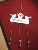 Schöner weisser WELCOME Aufhänger mit Vögel und Vogelhaus
