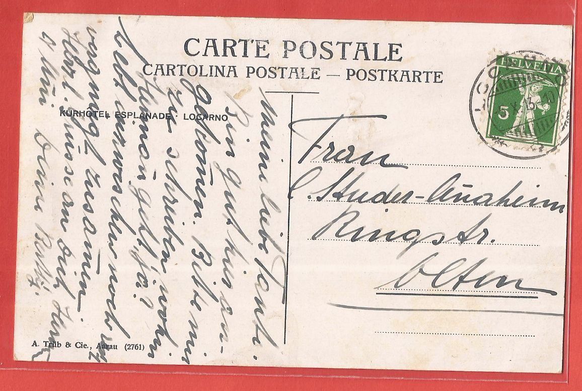 Cartes postales: Locarno - Hotel Esplanade - 1913 – D'occasion à Fislisbach par Porano 1