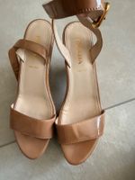 Prada Patent Leather Wedge Sandals Camel Beige