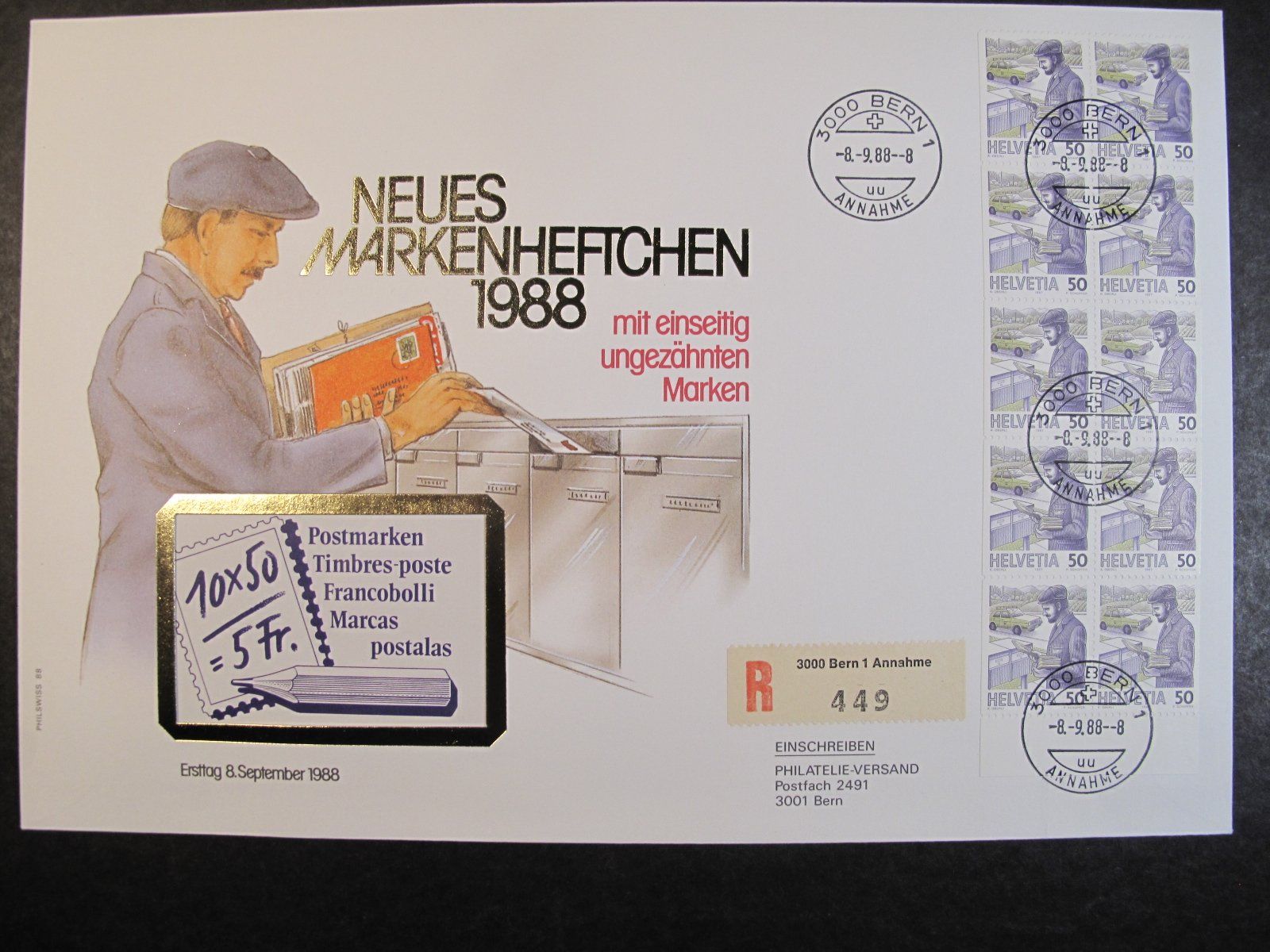 Tutti i francobolli: Schweiz FDC 1988 Postbote Markenheft ET C5 – Usato da Wil SG venduto da fva01