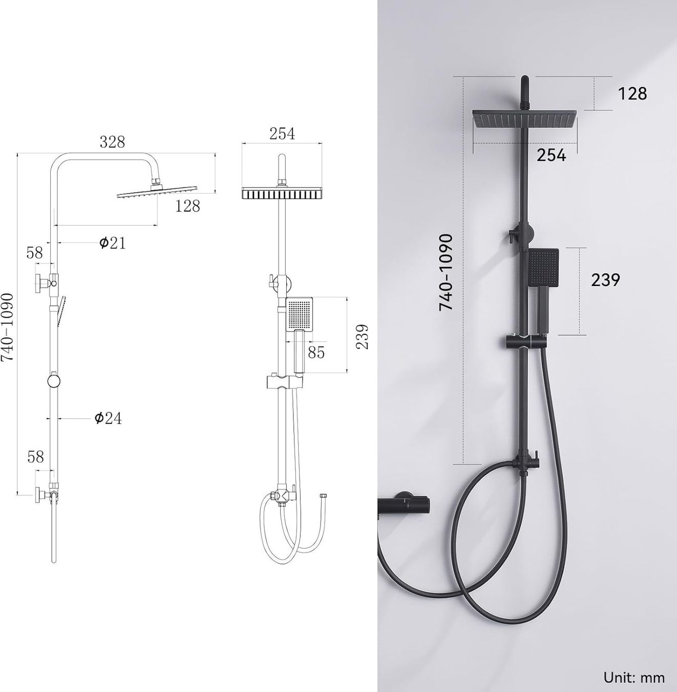 Soffioni doccia: Regendusche schwarz Duschsystem ohne Armatur 25cm – Nuovo e nell'imballaggio originale da Wittenbach venduto da VELARO 1