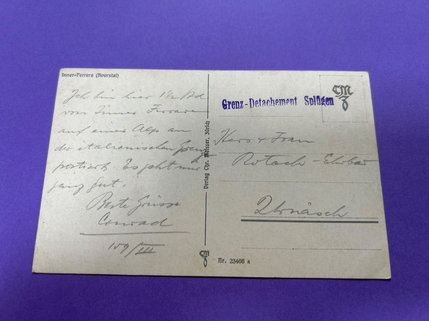 Ansichtskarten: Inner-Ferrera , Grenz-Detachement Splügen, alt schön – Gebraucht aus Hefenhofen von Bierinder 1