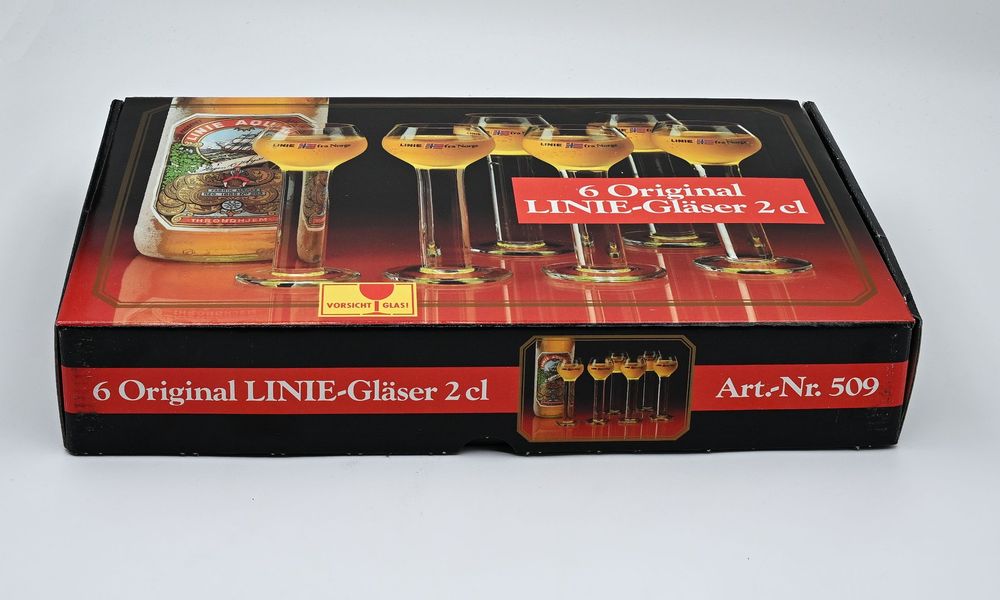 6 Original LINIE-Gläser 2cl Aquavit neu & OVP (Neu und originalverpackt ...