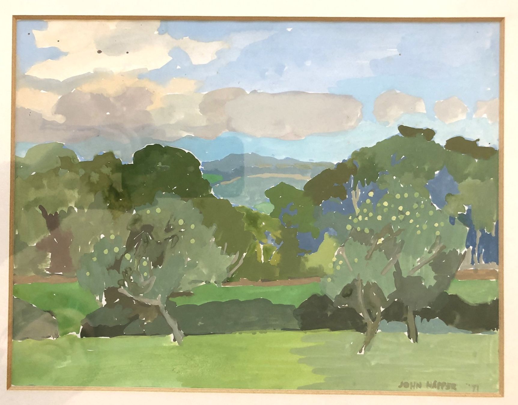 Dipinti: John Napper (1916-2001) - Gouache - "Brown Clee Hill" – Usato da Schaffhausen venduto da durruti 1