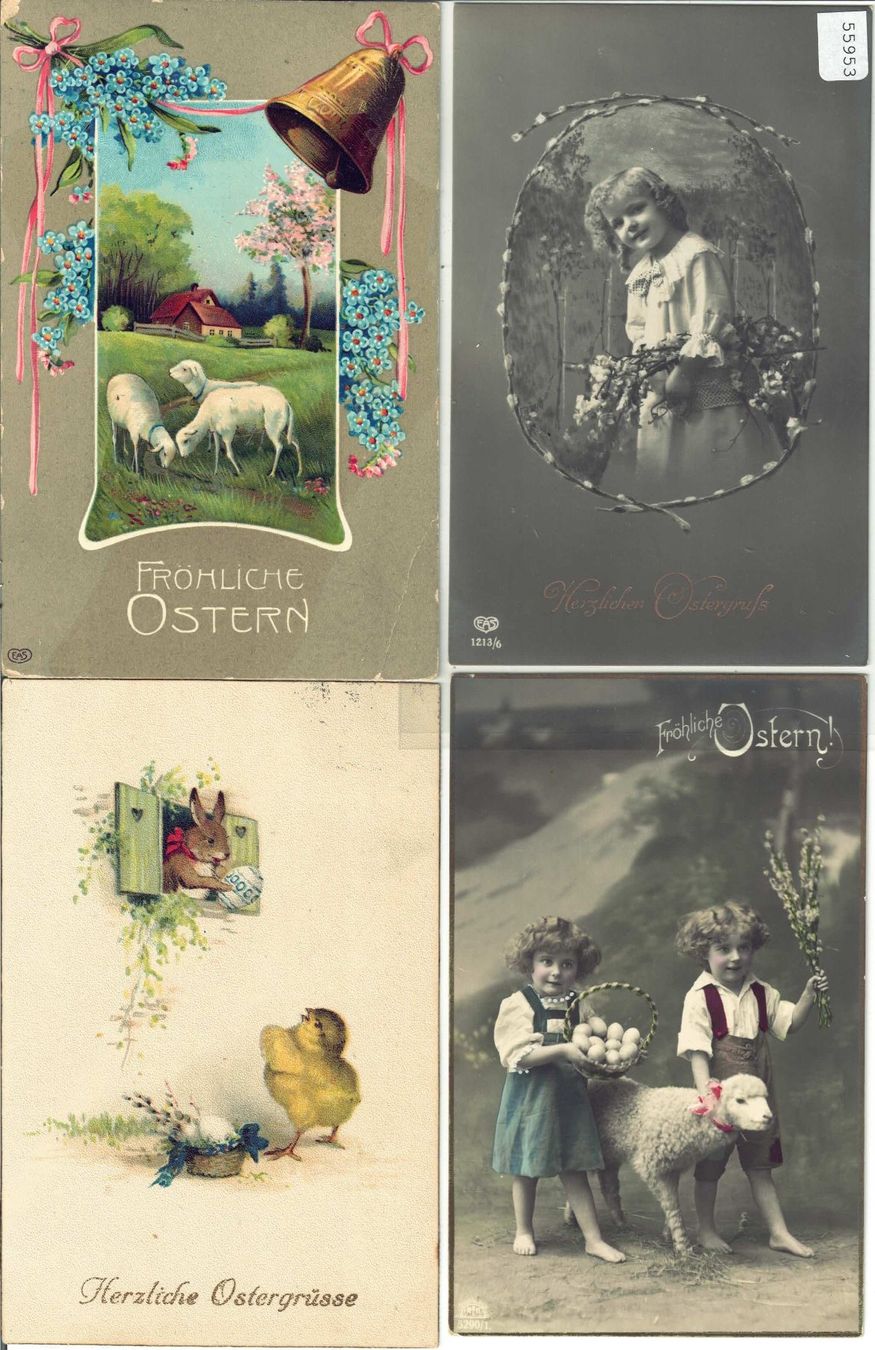 Cartoline postali: 4 AK - Frohe Ostern - Joyeuses Paques – Usato da Ettingen venduto da Kartenplanet