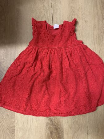 Sommerliches Spitzenkleid rot für Mädchen, Gr. 80, neuwertig