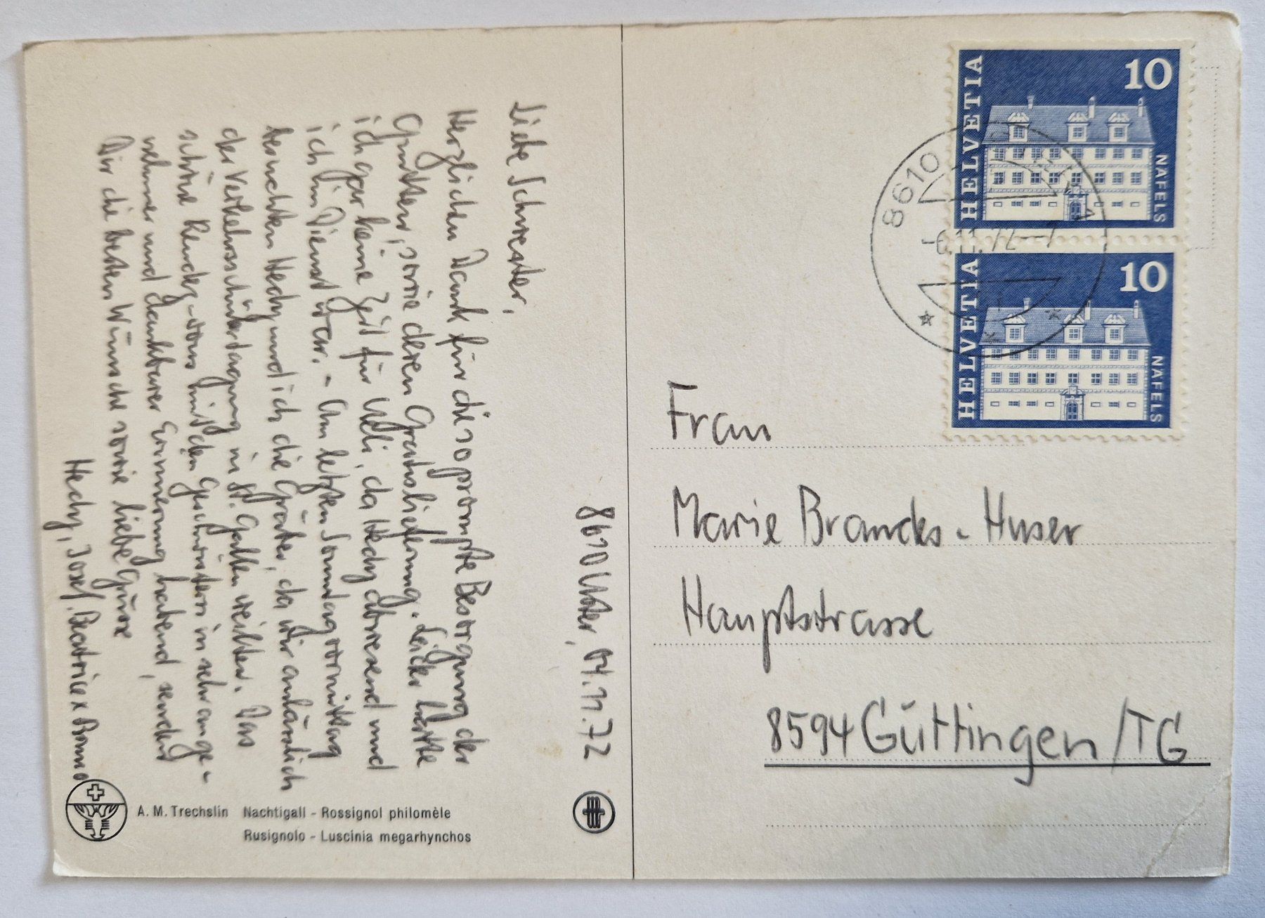 Cartoline postali: Nachtigall 1972 – Usato da Melchnau venduto da Arthurius 1