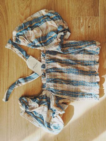 Sezane Top Loan Karo Blau Camel, Gr. 40, neu