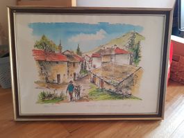 Klaus Prior Lithographie von Cabbio Ticino Zertifikat