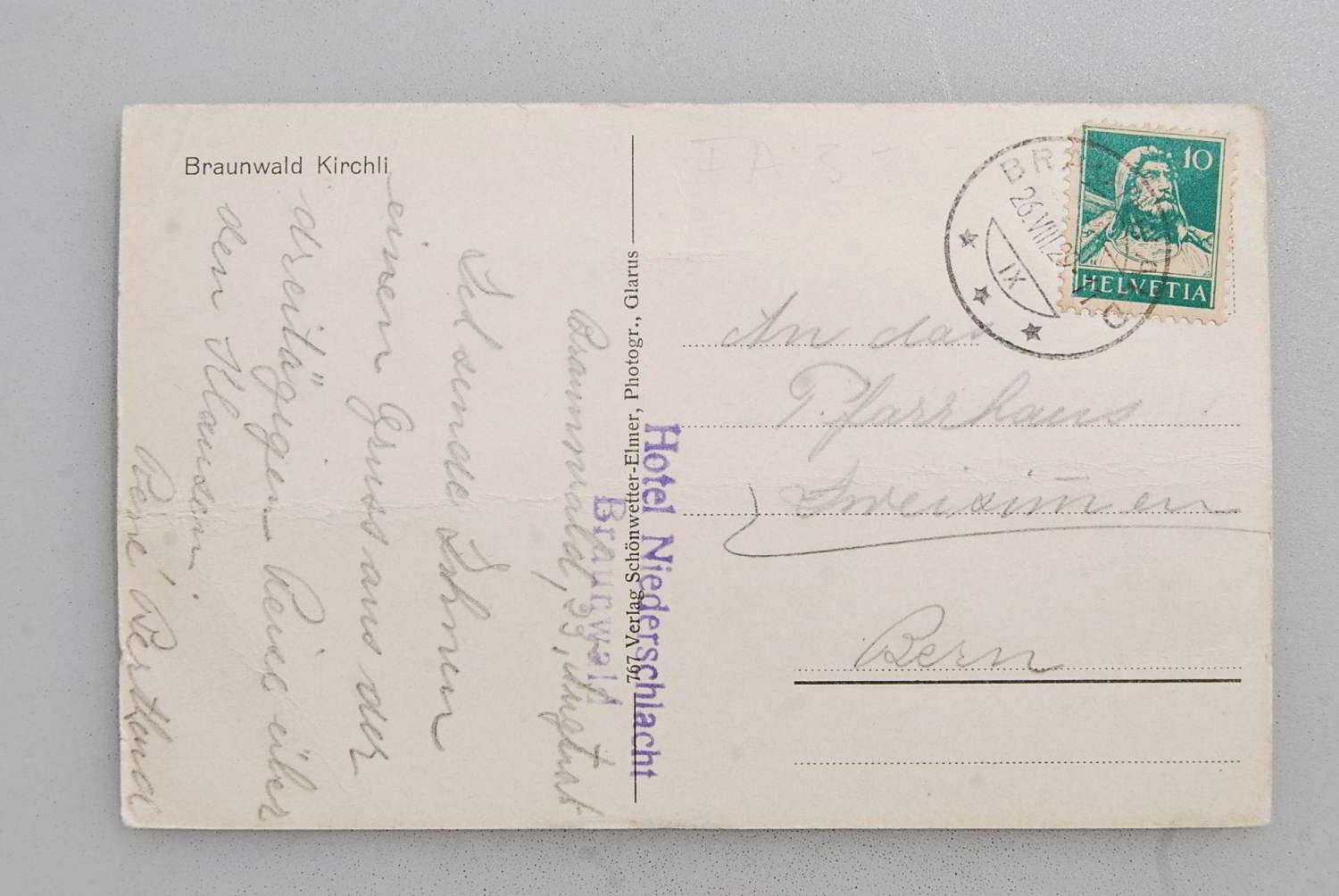 Ansichtskarten: AK Braunwald Kirchli 1929 – Gebraucht aus Rüfenacht BE von Toro06 1