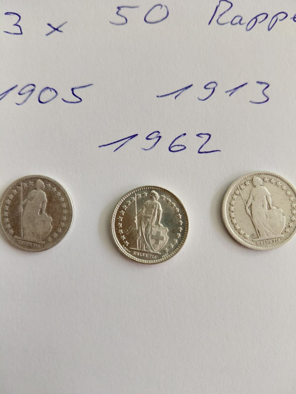 Tutti le monete: 3x 50 Rappen 1905, 13, 62 – Usato da Bonaduz venduto da topolino052 1