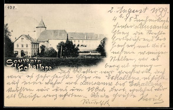 Cartoline postali: Echallens, Château et maison du village – Usato da Berlin venduto da bartko-reher