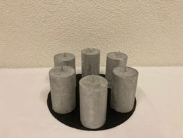 Kerzen 6x10 cm, silber Glitter, 6 Stück, je ca. 240g