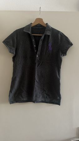 Ralph Lauren Skinny Polo Damen M Anthrazit Lila Logo