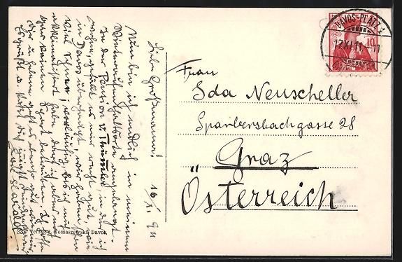 Ansichtskarten: AK Davos, Teilansicht im Schnee, 1911 – Gebraucht aus Berlin von bartko-reher 1