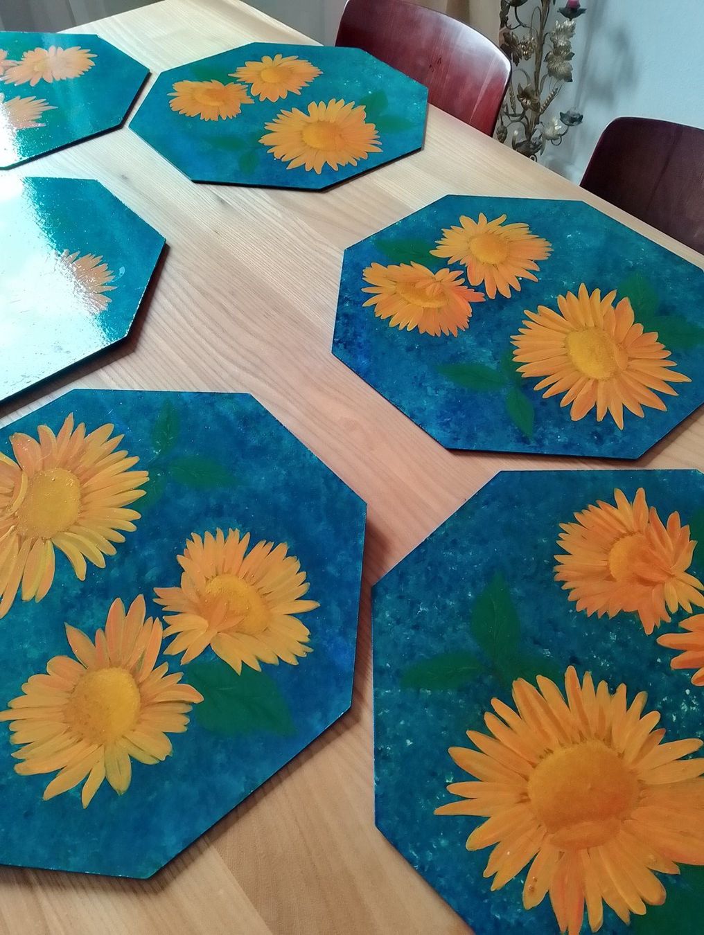 Sottobicchieri: 6 handgemalte Tischsets Sonnenblumen UNIKATE! – Usato da Luzern venduto da Seri4 2