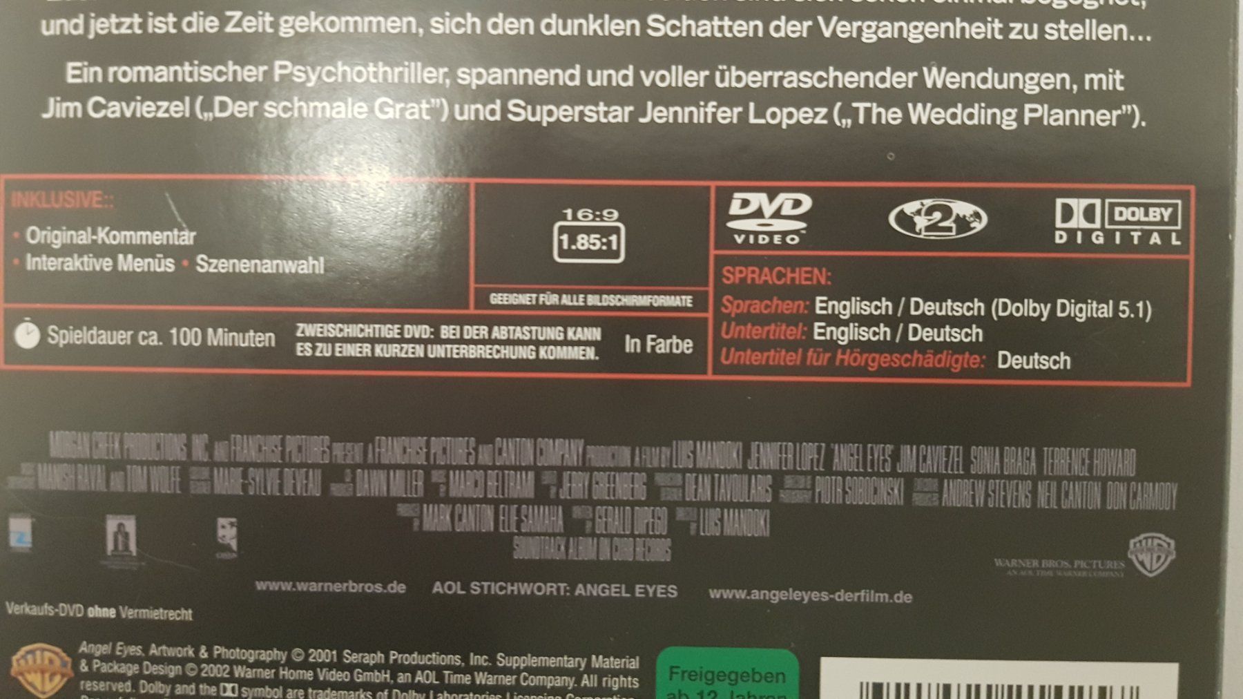 Alle DVDs: DVD Angel Eyes / Jeniffer Lopez – Gebraucht aus Oetwil am See von fineli2 1