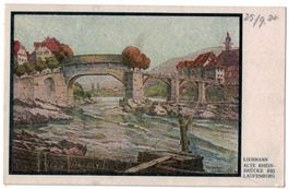Laufenburg alte Rheinbrücke, Künstlerkarte Liebmann dat 1920