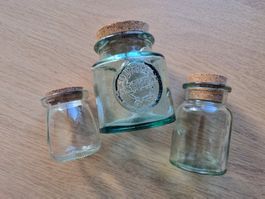 3er Gläser-Set mit Kork-Deckeln, verschiedene Grössen