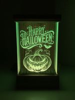 Lampe d'ambiance Halloween en bois et VERRE – Pièce unique (