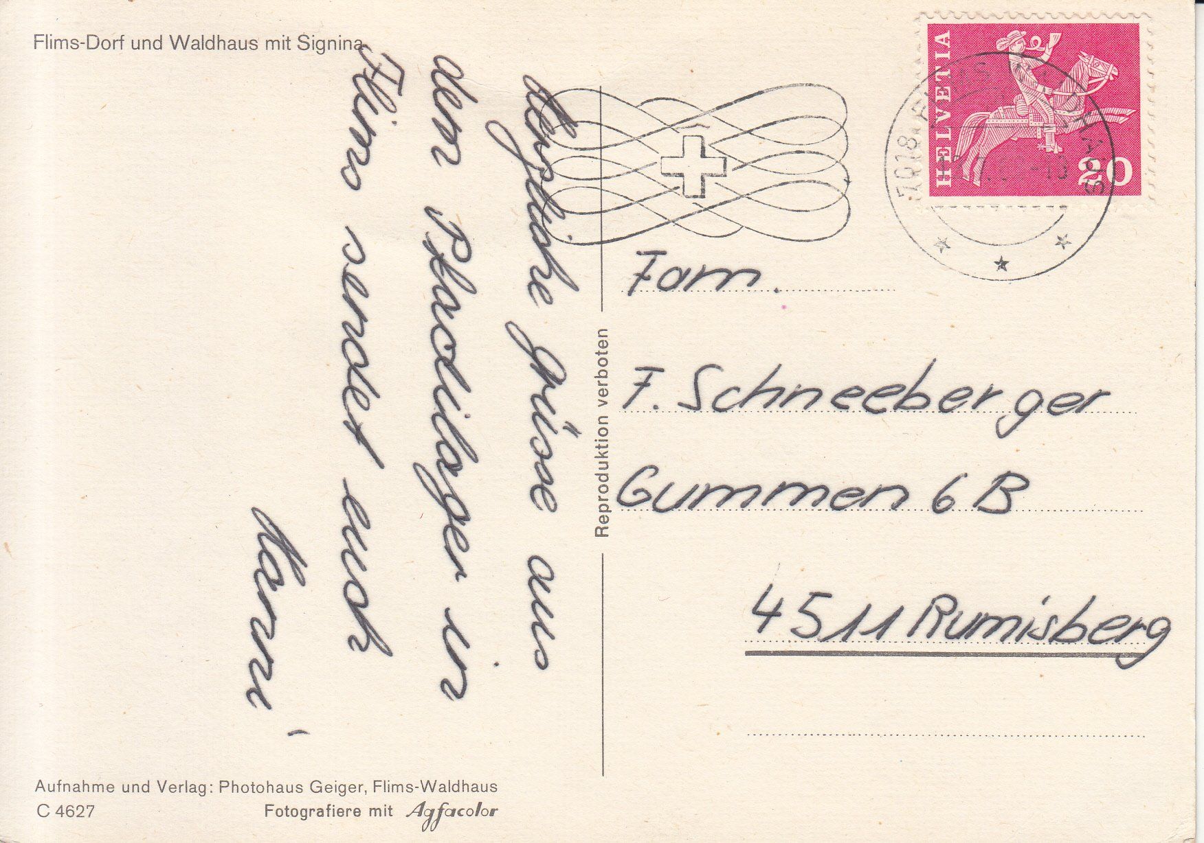 Cartoline postali: Flims 1960 – Usato da Bürglen TG venduto da StampGraf 1