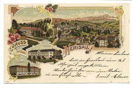 Gruss aus Herisau (AR) Heinrichs Bad - Kaserne - Litho 1902