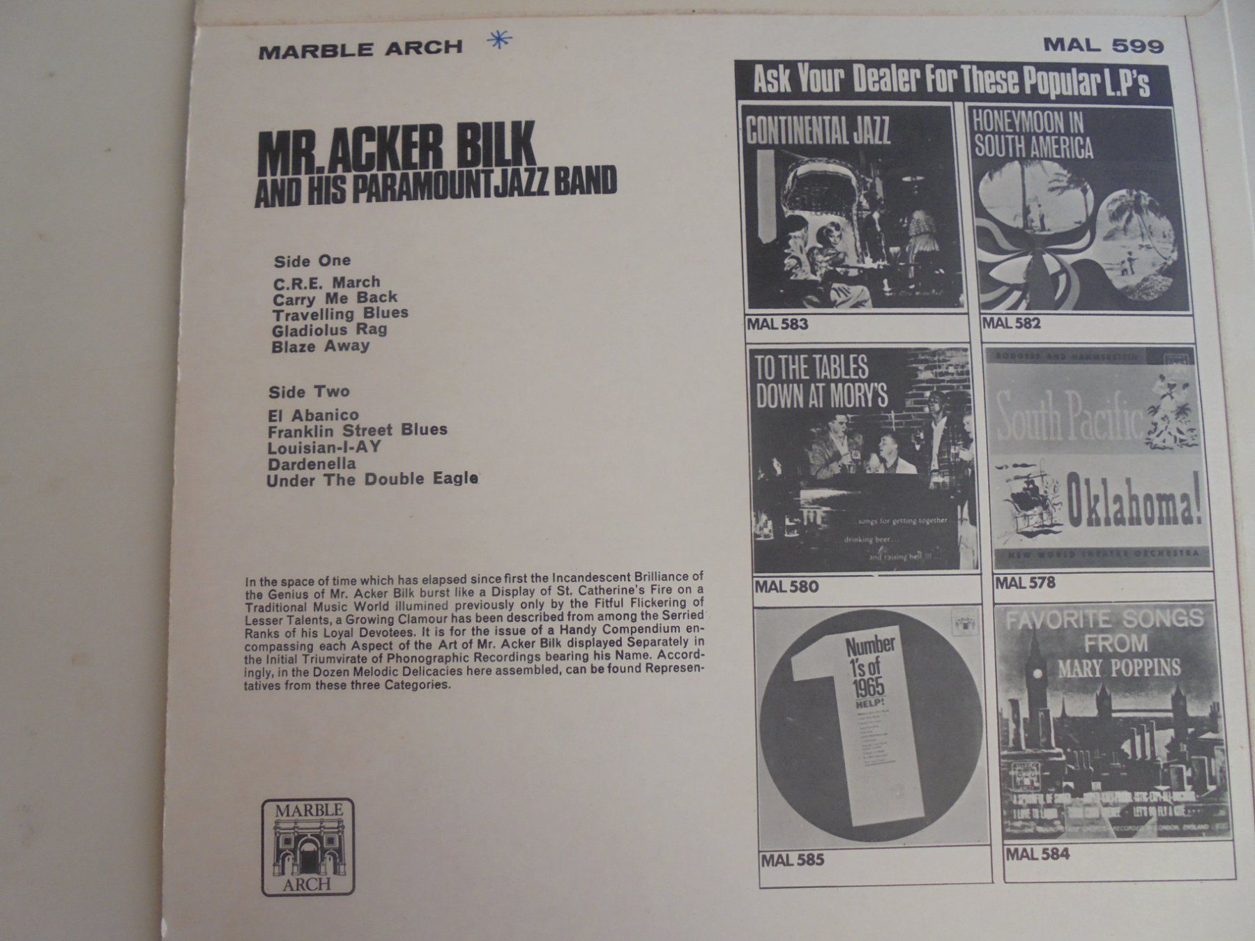Vinyles: Mr Acker Bilk and his Paramount Jazz Band / UK 1966 – D'occasion à Crissier par Promopost 1