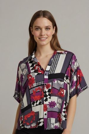 Quarterback Buntes Gemustertes Button-Down Hemd - Geometrisc