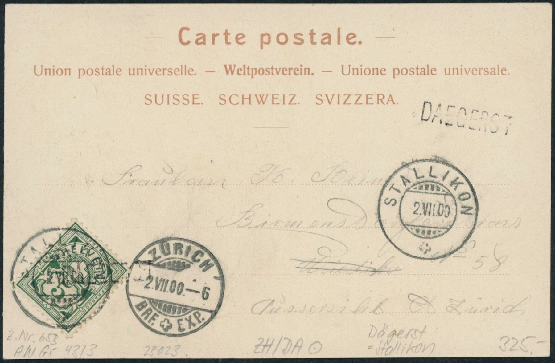 Alle Briefmarken: ZH Dägerst - Stabstempel - Stallikon - Karte – Gebraucht aus Schindellegi von leecollect