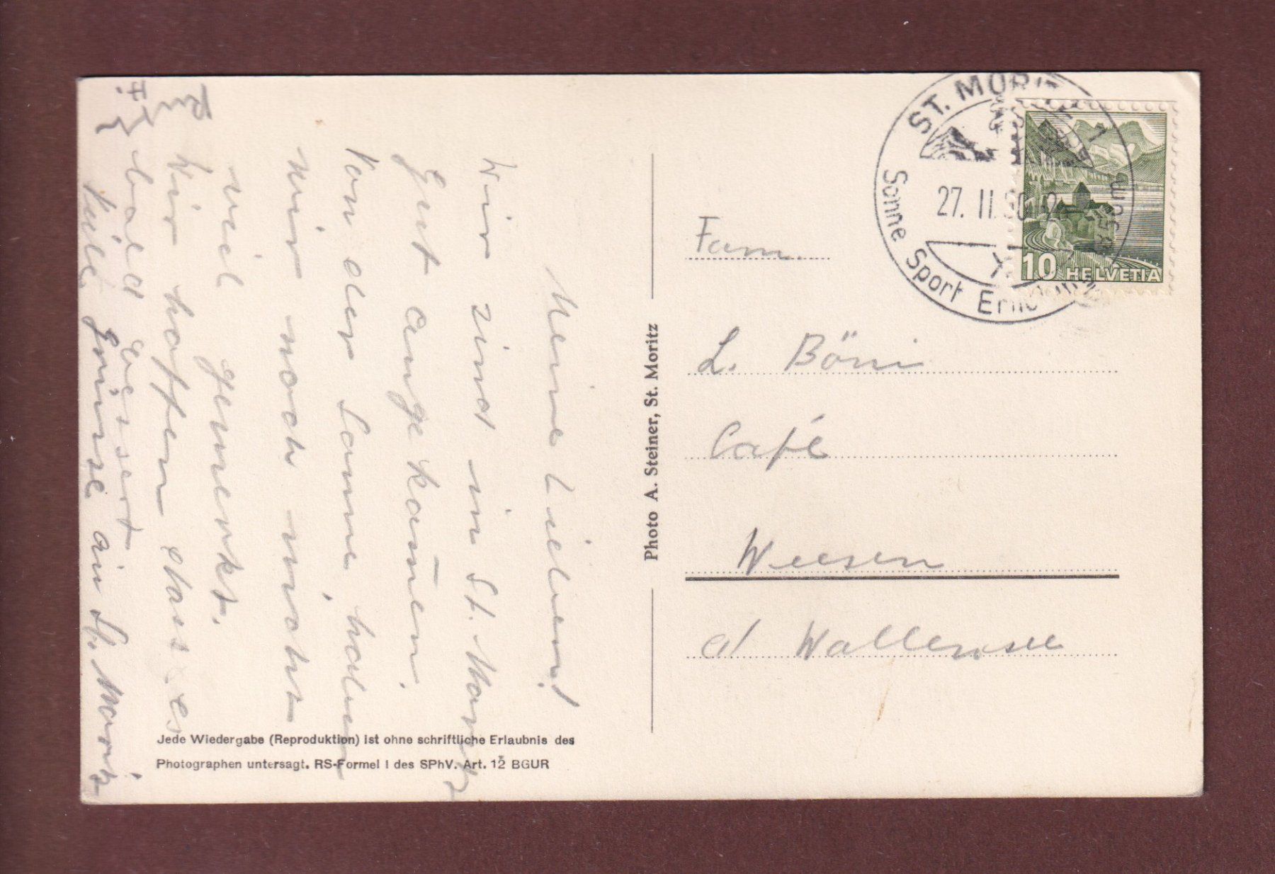 Cartes postales: ST. MORITZ unter Schnee - 1950 – D'occasion à Pully par nicecards-shop 1