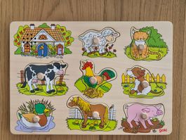 Goki Holzpuzzle mit Sound (Tierlaute) - Tiere vom Bauernhof