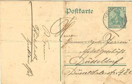 DR Ganzsache 5 Pf Germania Hülchrath→Düsseldorf 1900