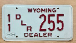 Wyoming Nummernschild, 1988, Händlerschild,