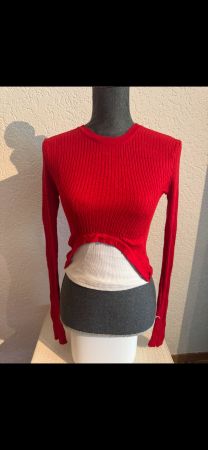 Kurzpullover Rot Gerippt Asymmetrisch Saum Y2K Style Gr S