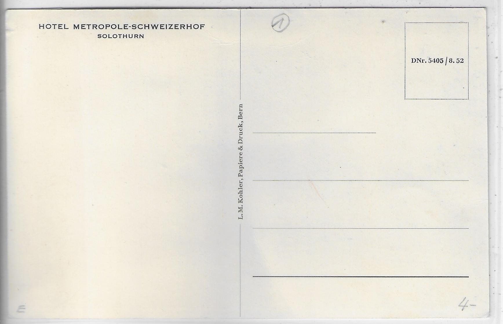Cartoline postali: Solothurn - Hotel Metropole-Schweizerhof – Usato da Ettingen venduto da Kartenplanet 1