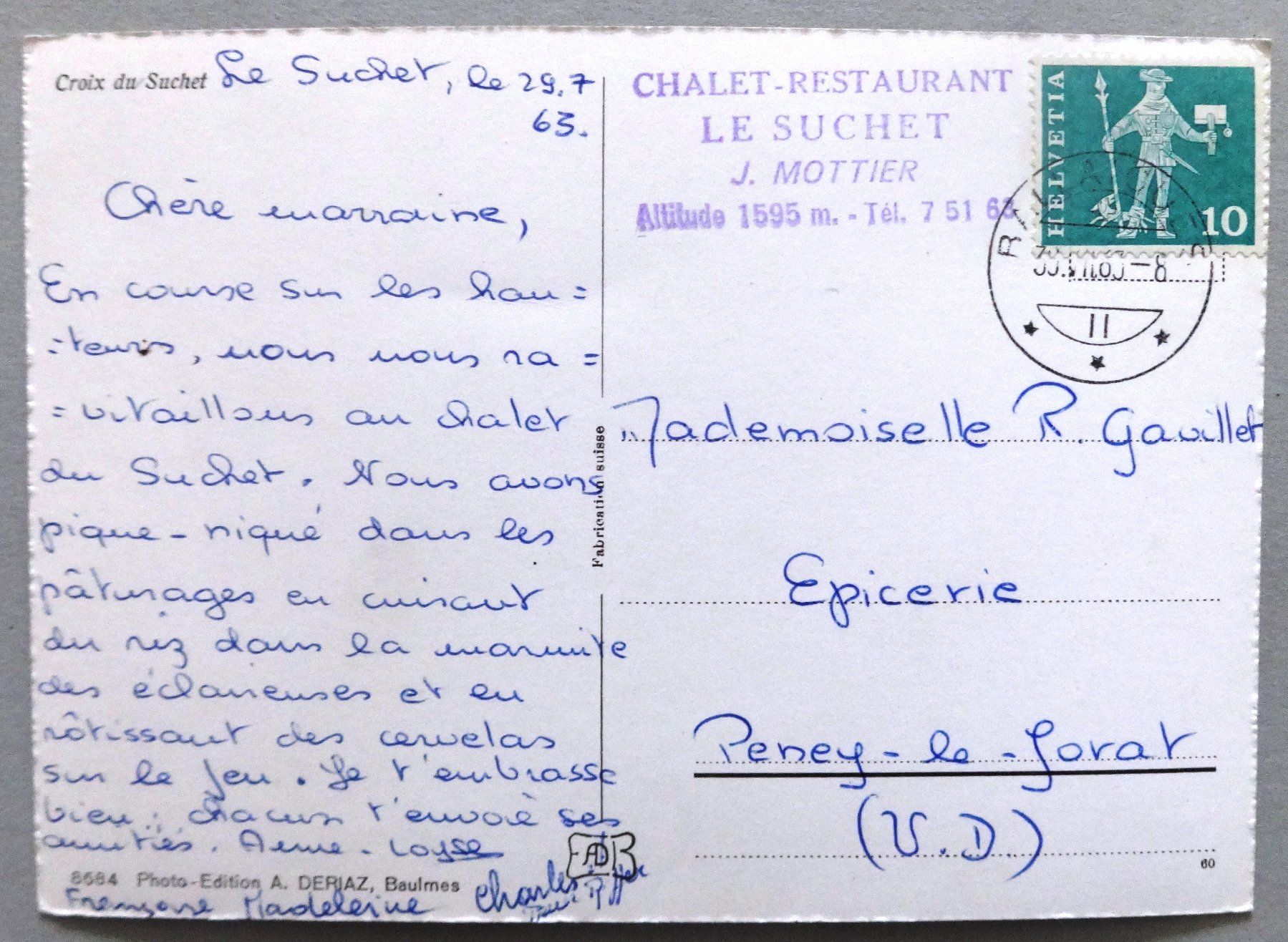 Cartes postales: Croix du Suchet – D'occasion à Fétigny par Billy2miny 1