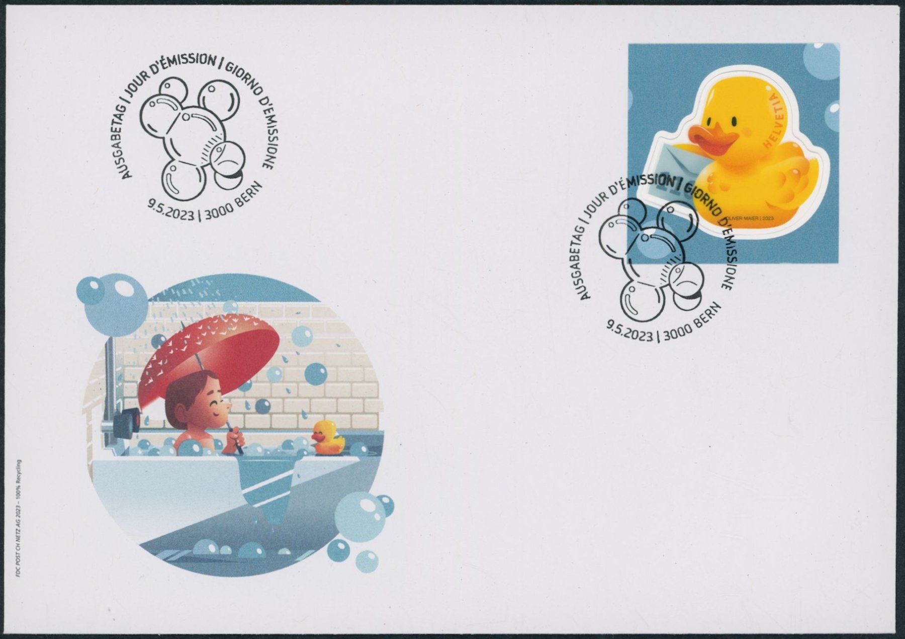 Tutti i francobolli: 2023 - Gummiente im Wasser - Ersttagsbrief FDC ET – Usato da Schindellegi venduto da leecollect