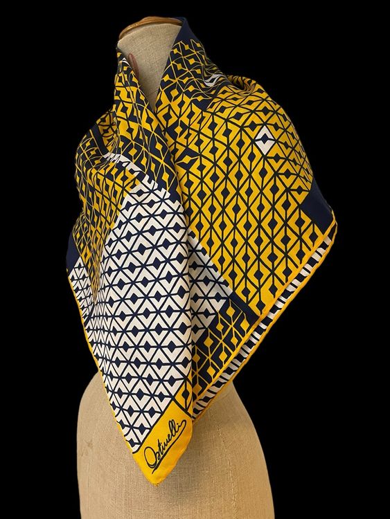 Foulard Vintage Ostinelli En Soie 100% - Motif Géométrique Multicolore, Occasion Bon état