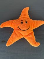 Peluche étoile de mer orange avec visage souriant