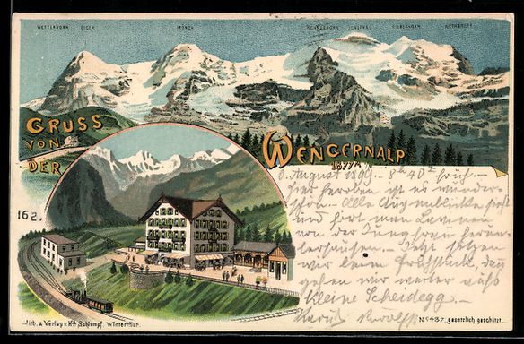 Ansichtskarten: Litho Wengernalp, Bergpanorama, Gasthaus – Gebraucht aus Berlin von bartko-reher