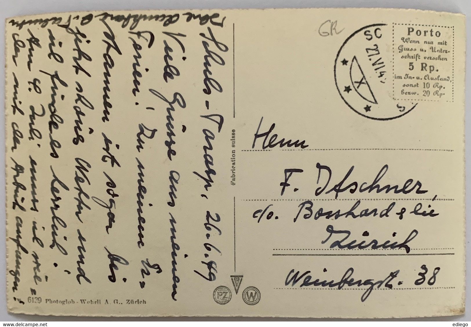 Ansichtskarten: TARASP - FONTANA - Schloss 1945 – Gebraucht aus Lutry von Ediego 1