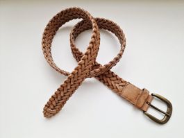 Damen Flecht Gürtel 80-90 Cognac Kunstleder