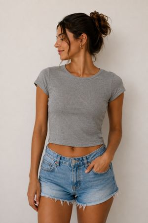Graues Crop Top Gr. S – Basic T-Shirt
