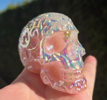 Rosenquarz Schädel mit Aura-Bedampfung ✨💀🌈 344g