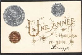 ^Prägekarte Schweizer Münzen , gel. 1904