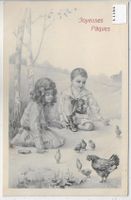 Joyeuses Paques - Fröhliche Ostern - Kinder mit Hühner