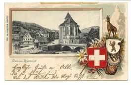Gruss aus Appenzell (AI) Kirche - Partie Sitter - Litho 1906